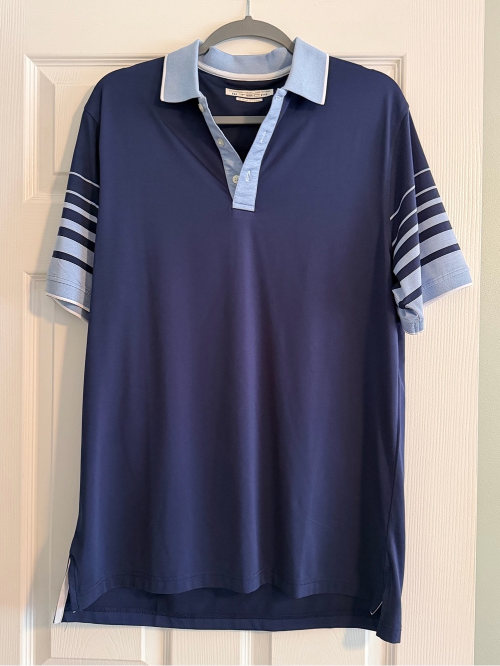 Carnoustie Tech Men's Navy Polo Shirt with Light Blue Trim